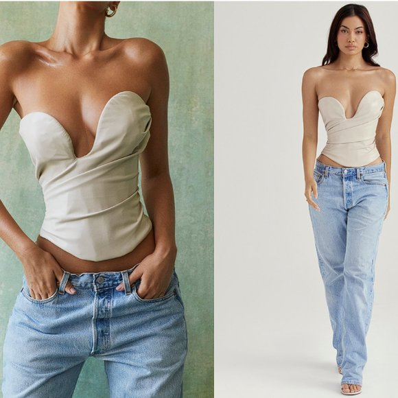 House of CB Tops - House of CB 'Saffira' Fog Plunge Vegan Leather Corset NWT